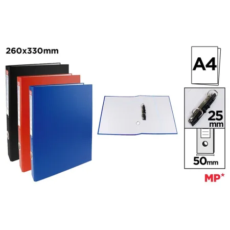 Carpeta de Cartón Fº 2 Anillas Aleatoria (Negra, Roja o Azul)