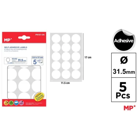 Etiquetas Autoadhesivas Redondas Blancas ø32mm 75u