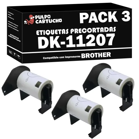 Pack 3 packs de etiquetas compatibles Brother DK-11207 Etiquetas Precortadas CD/DVD