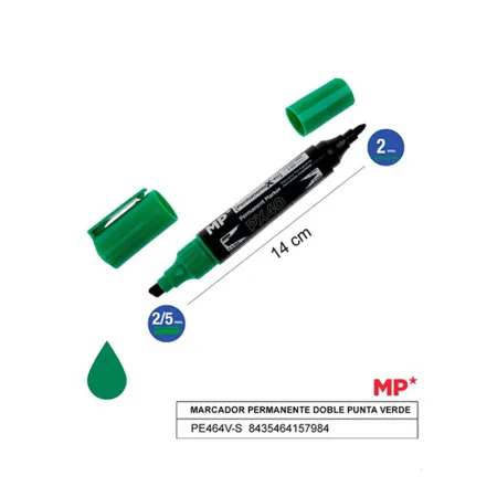 Marcador Permanente Doble Punta Verde MP