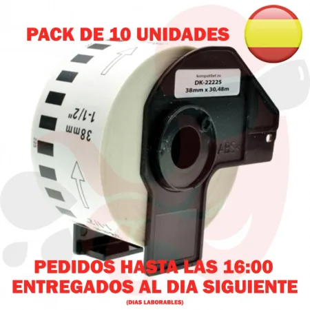 Pack 10 packs de etiquetas compatibles Brother DK-22225 Cinta Continua blanco