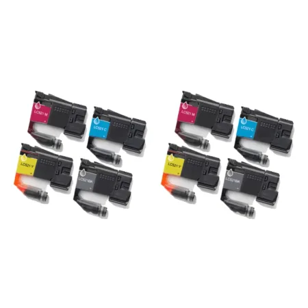 Pack 8 cartuchos de tinta compatibles Brother LC521/LC521 Pigmentada amarillo, magenta, cian y negro