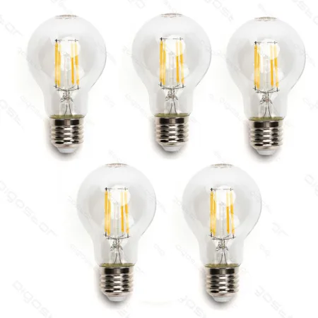 Pack 5 Bombillas de Filamento LED E27 A60 6W Luz Cálida 2700K
