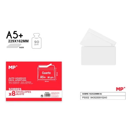 Sobres Blancos 162×229mm (A5+) - 8 Unidades