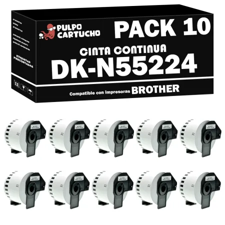 Pack 10 packs de etiquetas compatibles Brother DK-N55224 Etiquetas No Adhesivas negro / blanco