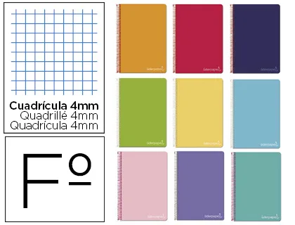 CUADERNO ESPIRAL FOLIO TAPA DURA CUADROS 4MM COLORES SURTIDOS LIDERPAPEL