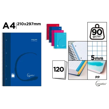 Cuaderno Cervantes Espiral A4 de Cuadrícula 5x5mm Tapa Dura de 120 Hojas 90g
