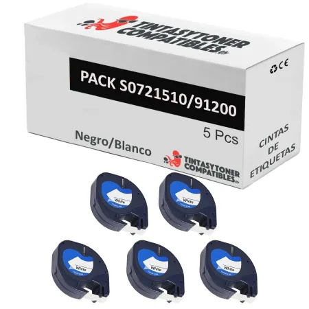 Pack 5 cintas compatibles DYMO LetraTag S0721510 / Blanco negro / blanco