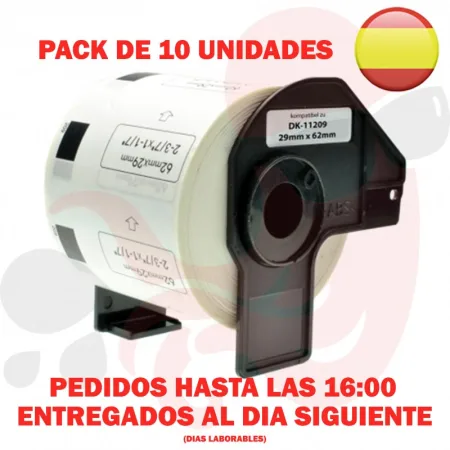 Pack 10 packs de etiquetas compatibles Brother DK-11209 Etiquetas Precortadas blanco
