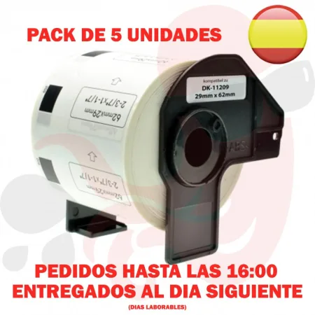 Pack 5 packs de etiquetas compatibles Brother DK-11209 Etiquetas Precortadas blanco
