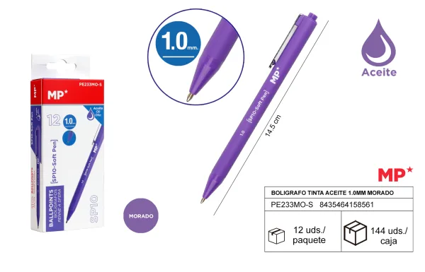 BOLIGRAFO TINTA ACEITE 1.0mm MORADO MP
