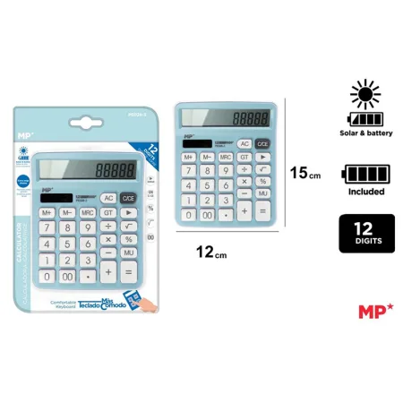 Calculadora de Sobremesa Solar y Pilas Azul Claro 12 Dígitos MP