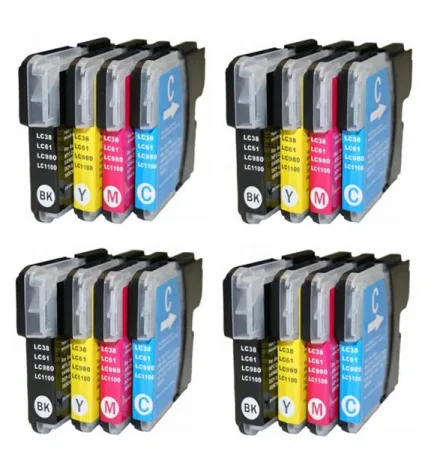 Pack 16 cartuchos de tinta compatibles Brother LC985 amarillo, magenta, negro y cian