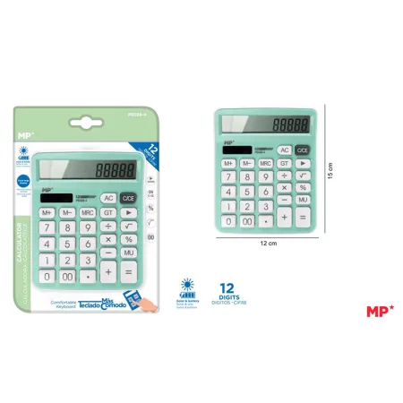 Calculadora de Sobremesa Solar y Pilas Verde Claro 12 Dígitos MP