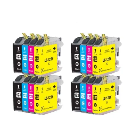 Pack 16 cartuchos de tinta compatibles Brother LC-123 XL v3.0 amarillo, magenta, negro y cian