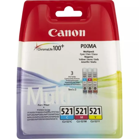 Cartucho de tinta original Canon CLI 521 Pack 3 - , , · 2934B010