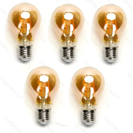 Pack 5 Bombillas de Filamento LED E27 A60 6W Luz Cálida 2200K