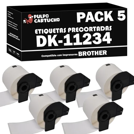 Pack 5 packs de etiquetas compatibles Brother DK-11234 ETIQUETAS PRECORTADAS / blanco