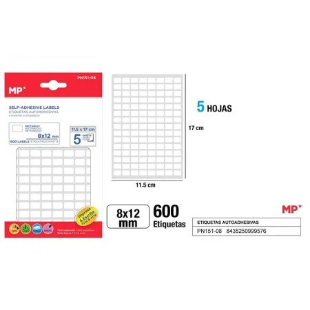 Etiquetas Autoadhesivas Rectangulares Blancas 8x12mm 600u