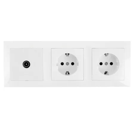 Conjunto de 2 Tomas de Corriente Tipo Schuko + Toma TV