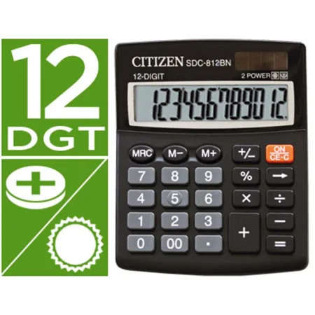 Calculadora Citizen Sobremesa SDC-812 Eco Eficiente Solar y Pilas 12 Dígitos