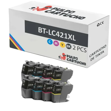 Pack 8 cartuchos de tinta compatibles Brother LC421XL amarillo, magenta, negro y cian