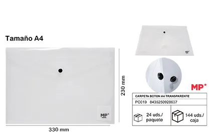 CARPETA SOBRE CON BOTON TRANSPARENTE A4 MP