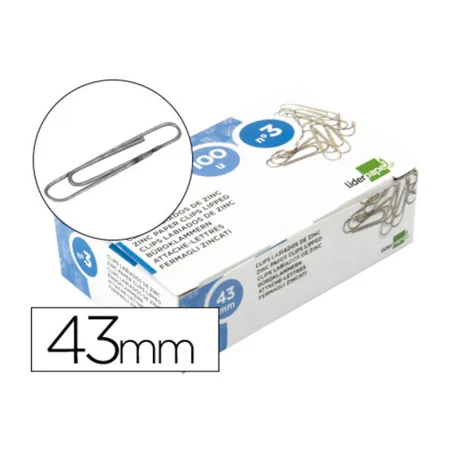 Clips Liderpapel Nº3 labiados 43 MM caja de 100 unidades