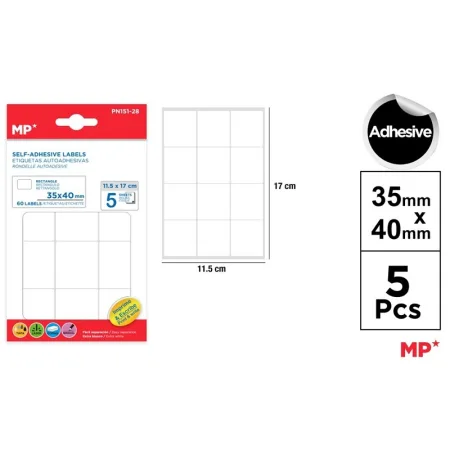 Etiquetas Autoadhesivas Rectangulares Blancas 35x40mm 60u