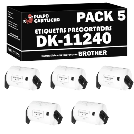 Pack 5 packs de etiquetas compatibles Brother DK-11240 Etiquetas Precortadas blanco