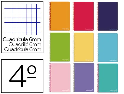 CUADERNO ESPIRAL CUARTO WITTY TAPA DURA CUADROS 6MM LIDERPAPEL