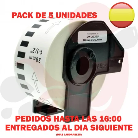 Pack 5 packs de etiquetas compatibles Brother DK-22225 Cinta Continua blanco