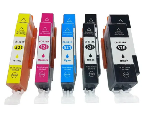 Pack 10 cartuchos de tinta compatibles Canon CLI 521/PGI 520 amarillo, magenta, negro y cian